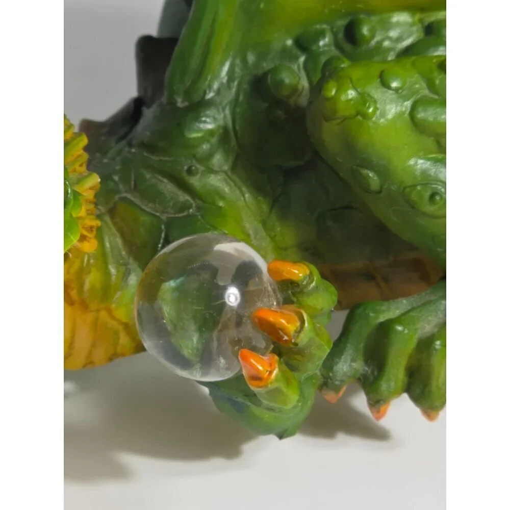 Hand Painted Green Dragon Figurine Yellow Accents Crystal Orb Summit Collection
